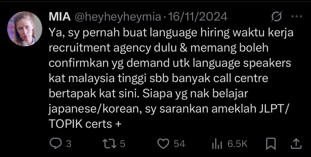 tattyhassan's tweet image. Lepas baca tweets ni, rasa macam memang kena daftar kelas ni 🥹

Ramai cakap kalau nak income lebih baik, kena ada bahasa tambahan. Jadi RM35 untuk 4 kelas sebulan tu kira berbaloi ke tak? Tengok review, semua kata best.