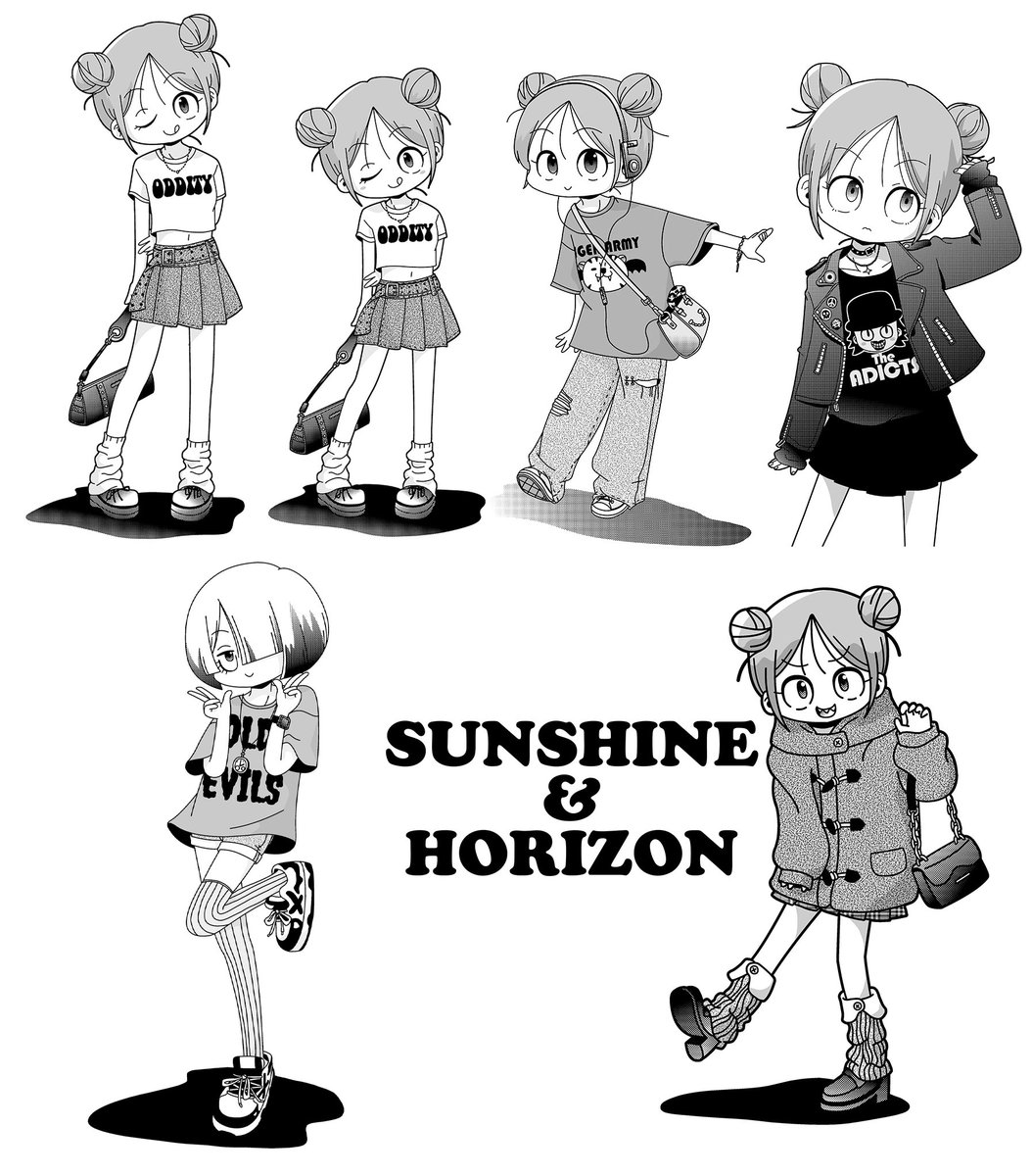 顔がおまんじゅうみたいにつぶれていたので直しました。漫画では頭身の低いキャラクターをよく描くので、それにつられてうっかり顔の縦幅も短くなりやすいのです。あと、１か月くらい前に描練習していたギャルズです🤗