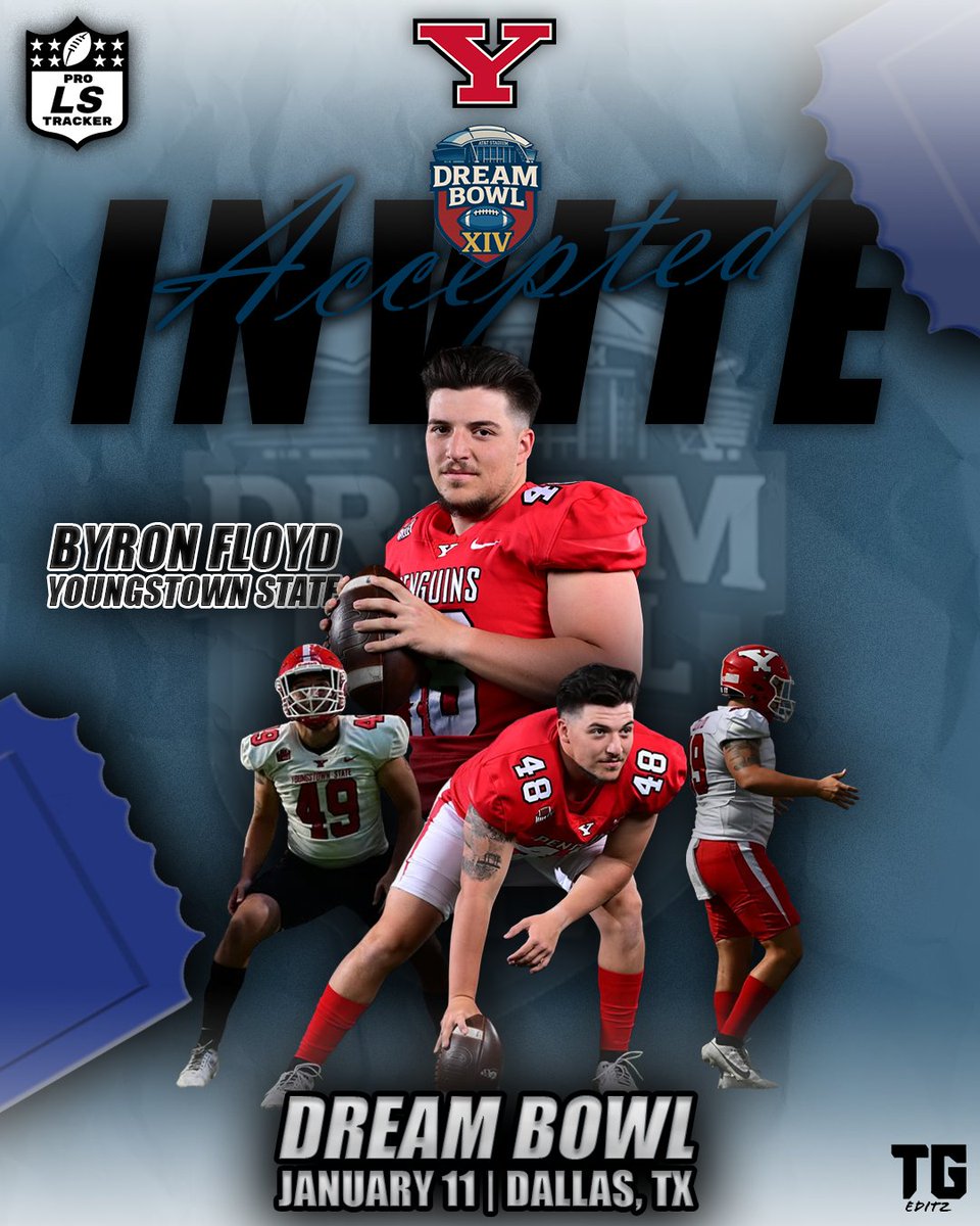 ProSnapTracker's tweet photo. DREAM BOWL:

Redshirt-Senior Byron Floyd (@byron_floyd) of Youngstown State has been selected to play in the Dream Bowl. Floyd has competed in 53 NCAA contests, totaling 3 tackles and 2 fumble recoveries during his time at Pittsburgh, Buffalo, &amp; Youngstown State.

#DreamBowl #NFL https://t.co/jimNkUX0X0