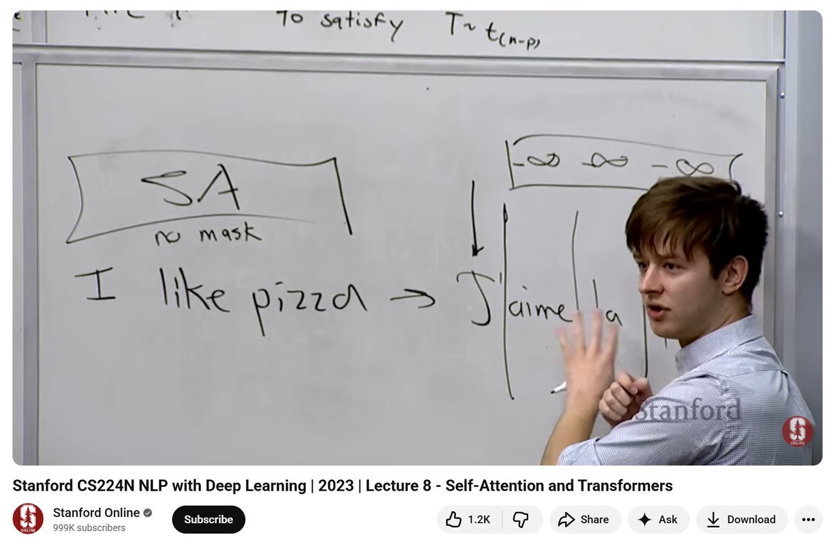 This Stanford CS224n lecture is still one of the clearest explanations of transformer architecture.

If you work with LLMs and want to understand what is actually happening inside the model, not just call an API, this is worth revisiting.