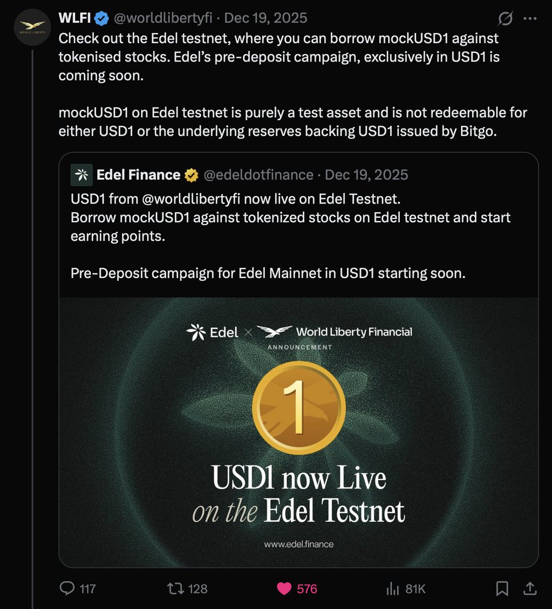 USD1 szn is official.

Not because of hype.
Because of flows.

<a href="/zakfolkman/">Zak Folkman</a> said it: growth comes from "onchain settlement between counterparties."

Treasury activation vote passing.
Ecosystem incentives unlocking.

Some partnerships were early.
Ours has been cooking quietly.