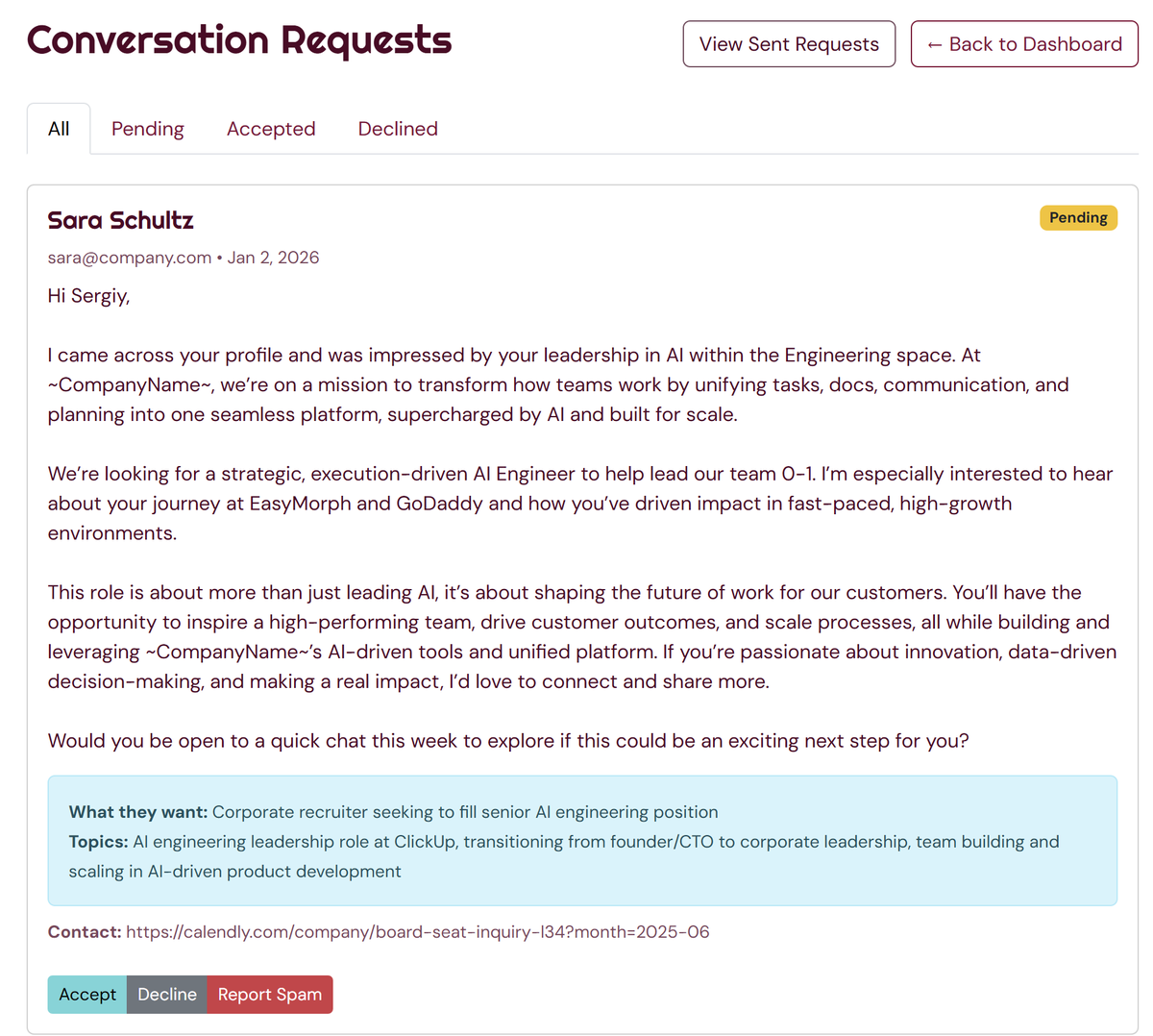 ClickWithSocial's tweet photo. One use case we’re building for ClickWith: 

Using it as a filter for inbound conversations.  

Instead of cold DMs, you’ll see context before deciding yes or no. https://t.co/mfN4O2ciPl
