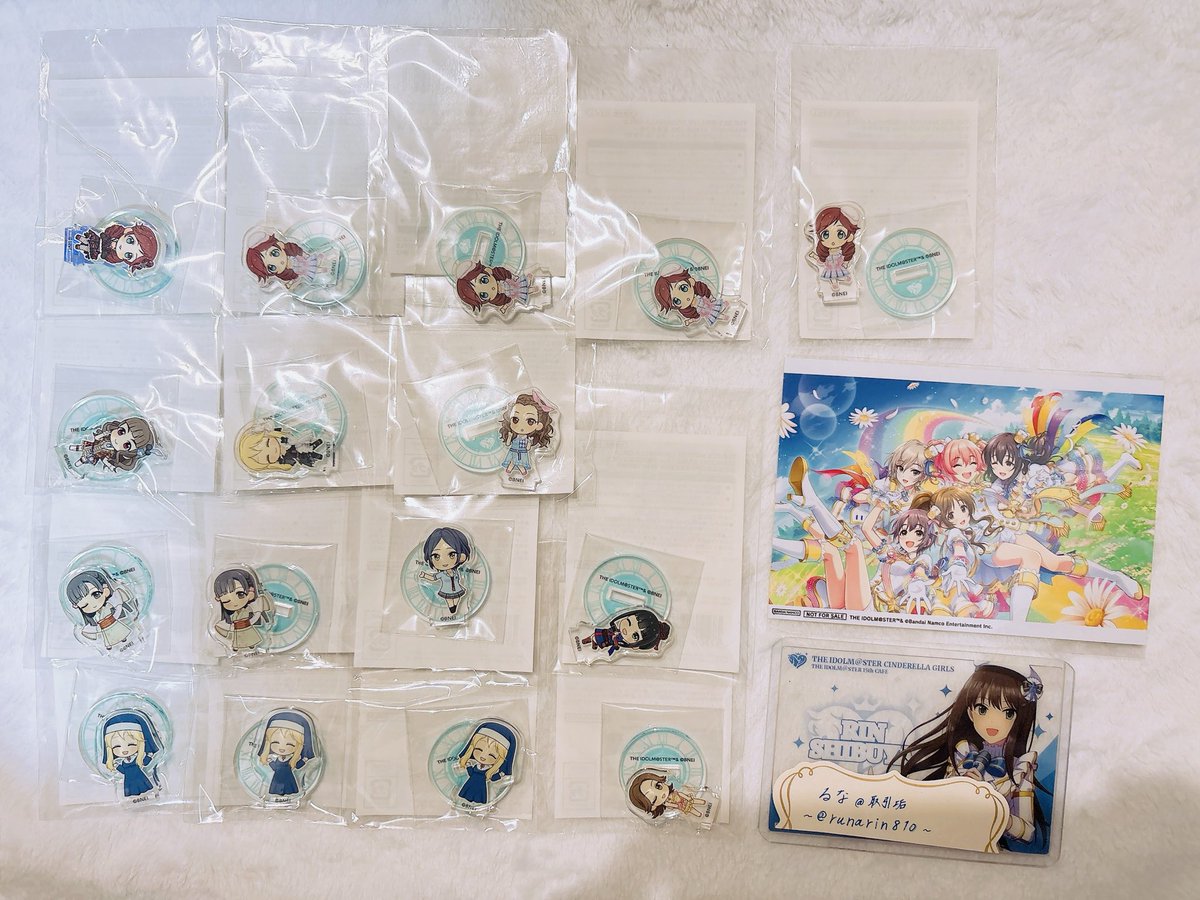 runarin810's tweet photo. ⑥【交換 譲渡】
アイドルマスターシンデレラガールズ
アイマス デレマス ミリオン シャニマス
一番くじ ナムコ ガラポン コラボカフェ

譲→画像1~3枚目
色紙 アクキー アクスタ
アクリルプレート ブロマイド
リボンスカーフチャーム

求→画像4枚目
同異種渋谷凛 二宮飛鳥 固定ポスト
or定価(＋送料) https://t.co/bvYjDzBT3W