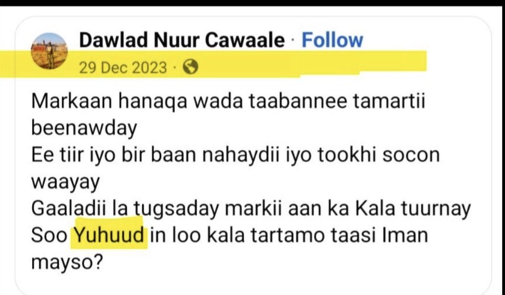 YassSomali's tweet image. Nin ambaday halkuu aaday way ula ekoonayde’

Aleelehe Isaaq waa jabay!👇December 29, 2023