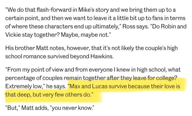 no es sobre mileven ni jopper.
solo hablan de las parejas de high school.

estaban respondiendo sobre Robin y Vickie
