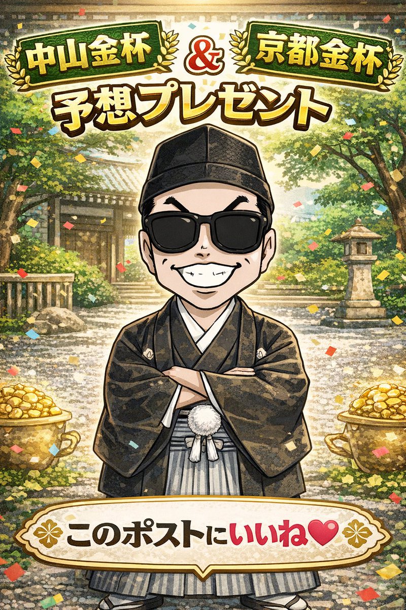 K22ykc's tweet photo. #中山金杯 #京都金杯 

よっしゃあー

おっちゃんの今年の競馬初めは4日の日曜からに決定や

両金杯のおっちゃんの◎予想知りたい人らはこの投稿にいいね♥️

勝ちたい人らはリポストもしてくれると勝率アップやで〜

予想はいつも通り当日DMするけん、待っててな〜

2026年も初っ端からブチかますでー https://t.co/FtMDYx5pjh