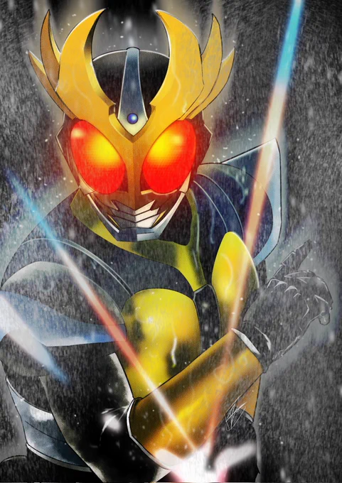 アギト展の大雨に打たれるアギトを見て 雨を追加した(^^) #仮面ライダー