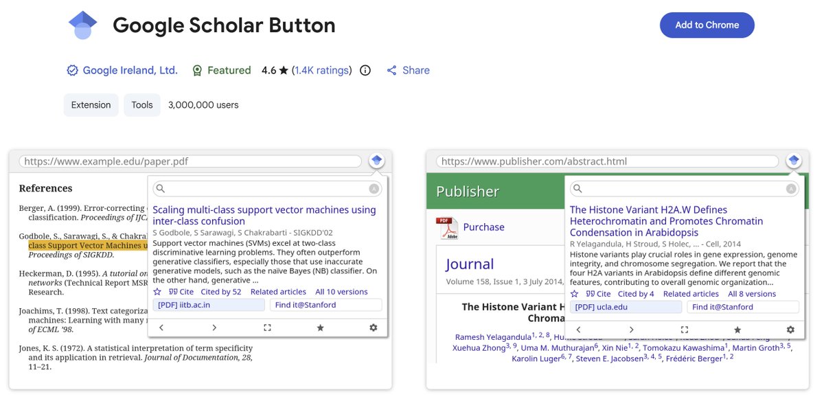 구글 스콜라 버튼이라는 크롬 플러그인이 새로 나왔나보네. pdf viewer처럼 웹상에서 바로 스콜라 검색결과 보게 해주는 건가보다! 편하겠다