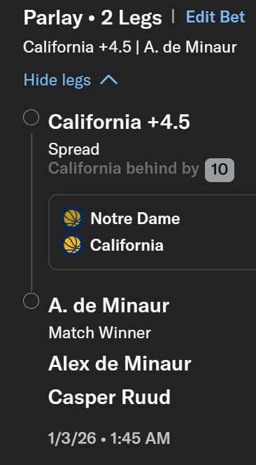 SheetBlueCo's tweet image. #Live Live bet lean Cali need more points, hard for me to get live bets out tail or fade #gamblingx #Gamblingtwitter #SportsbettingX @SheetBlueLLC 
#Bluesheet
