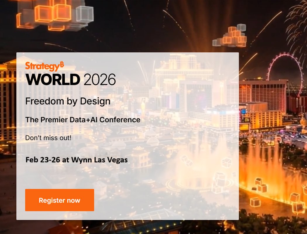 ¡Reserve la fecha para el Strategy World 2026!

📍 Wynn Las Vegas
🗓️ 23 al 26 de febrero

Regístrese ahora! 👉🏻 strategysoftware.com/world26/regist…
 
¡Acompáñenos!

#Strategy #StrategyWorld26 
#Data #Analytics #AI #Bitcoin