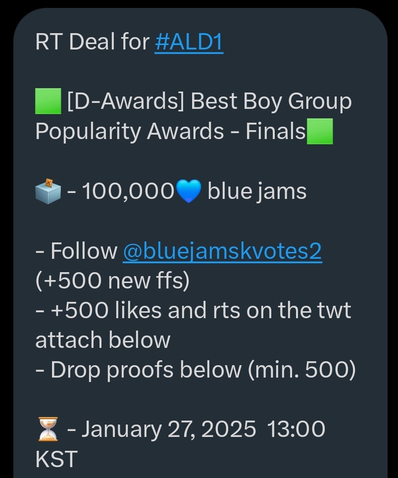 19wons's tweet image. 🎟 RT Deal for #ALD1 #ALPHADRIVEONE D AWARDS Best Rising Star (Boy) Final 

🎁 100.000 💙 

Rules:
– Follow @bluejamskvotes2  
– RT and Like @bluejamskvotes2 pinned tweet &amp;amp; this tweet min 500
– Drop proof below (500 proofs) 

⏰️ Ends before 27 Jan, 13.00 KST