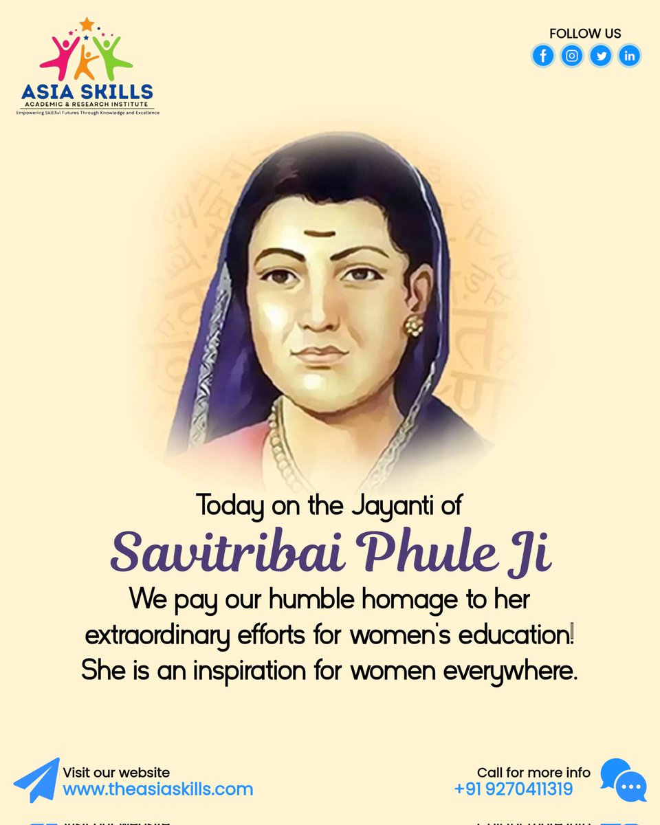 देश की प्रथम शिक्षिका, महान समाज सुधारक 'क्रांतिज्योति' माँ सावित्रीबाई फुले की जयंती पर सादर नमन!🙏🏿