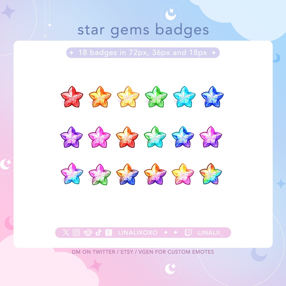 linalixoxo's tweet photo. ✨NEW BADGES✨
Star Gem Badges available on Etsy (link in comments)❤️
-------------- ◦ ✤ ◦ --------------
#stargems #twitchbadges #emoteartist #stargembadges https://t.co/A86XYRIIDc