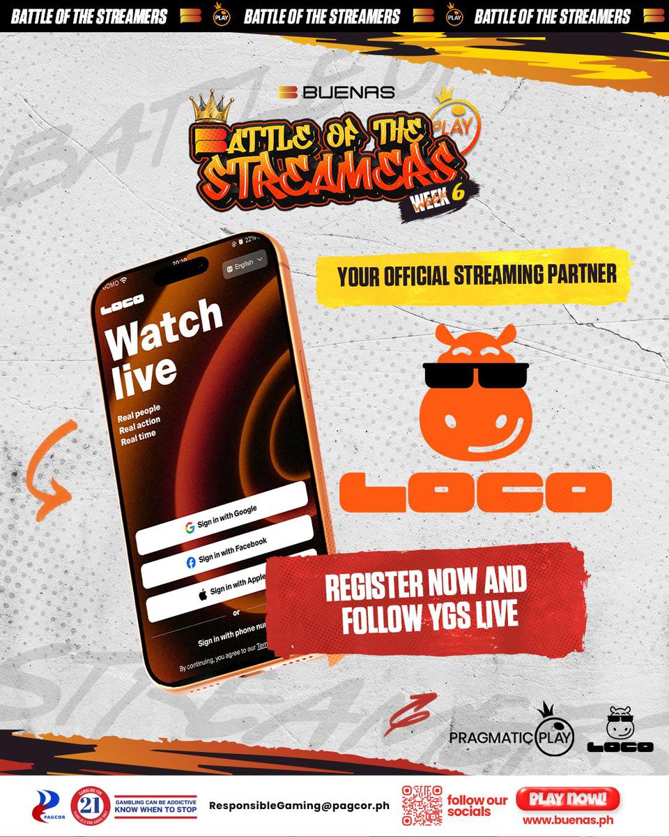 YGSLiveOfficial's tweet photo. Register on 𝙇𝙊𝘾𝙊 and get a chance to win while enjoying the live experience with our 𝙤𝙛𝙛𝙞𝙘𝙞𝙖𝙡 𝙨𝙩𝙧𝙚𝙖𝙢𝙞𝙣𝙜 𝙥𝙖𝙧𝙩𝙣𝙚𝙧.
📷 𝐖𝐚𝐭𝐜𝐡 &amp; 𝐟𝐨𝐥𝐥𝐨𝐰 𝐨𝐧 𝐋𝐎𝐂𝐎: https://t.co/wd5XtLtBFB
#YGSLive #BuenasPH #BBOTS https://t.co/aUaxu6BHFn