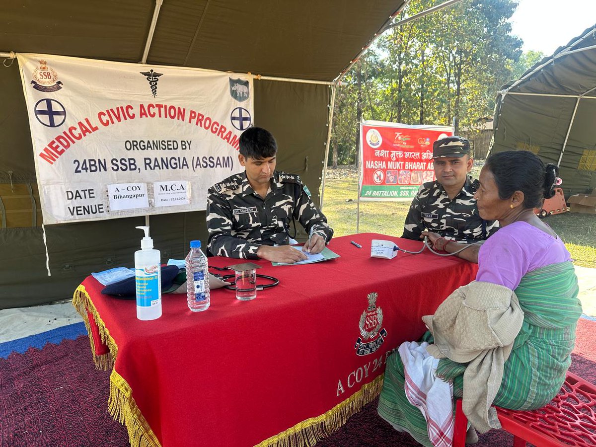 24BnSSB_INDIA's tweet photo. Under the guidance of Shri H.K. Gupta, Comdt. 24th Bn SSB Rangia organized a free medical camp at #vibrantvillage Bihangapur. Health check-ups &amp; free medicines are provided to around 86 villagers.
 #ssb
#HealthTips
#MedicialCivicAction
#24BNSSB https://t.co/1dNcXiKiAP