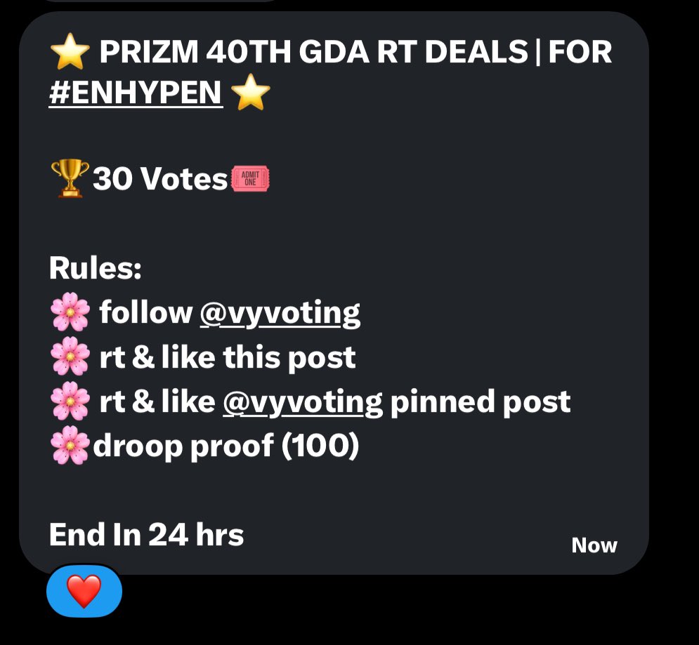 histru3lyy's tweet image. ⭐️ PRIZM 40TH GDA RT DEALS | FOR #ENHYPEN ⭐️

🏆30 Votes🎟️ 

Rules:
🌸 follow @vyvoting
🌸 rt &amp;amp; like this post
🌸 rt &amp;amp; like @vyvoting pinned post
🌸droop proof (100)

End In 24 hrs