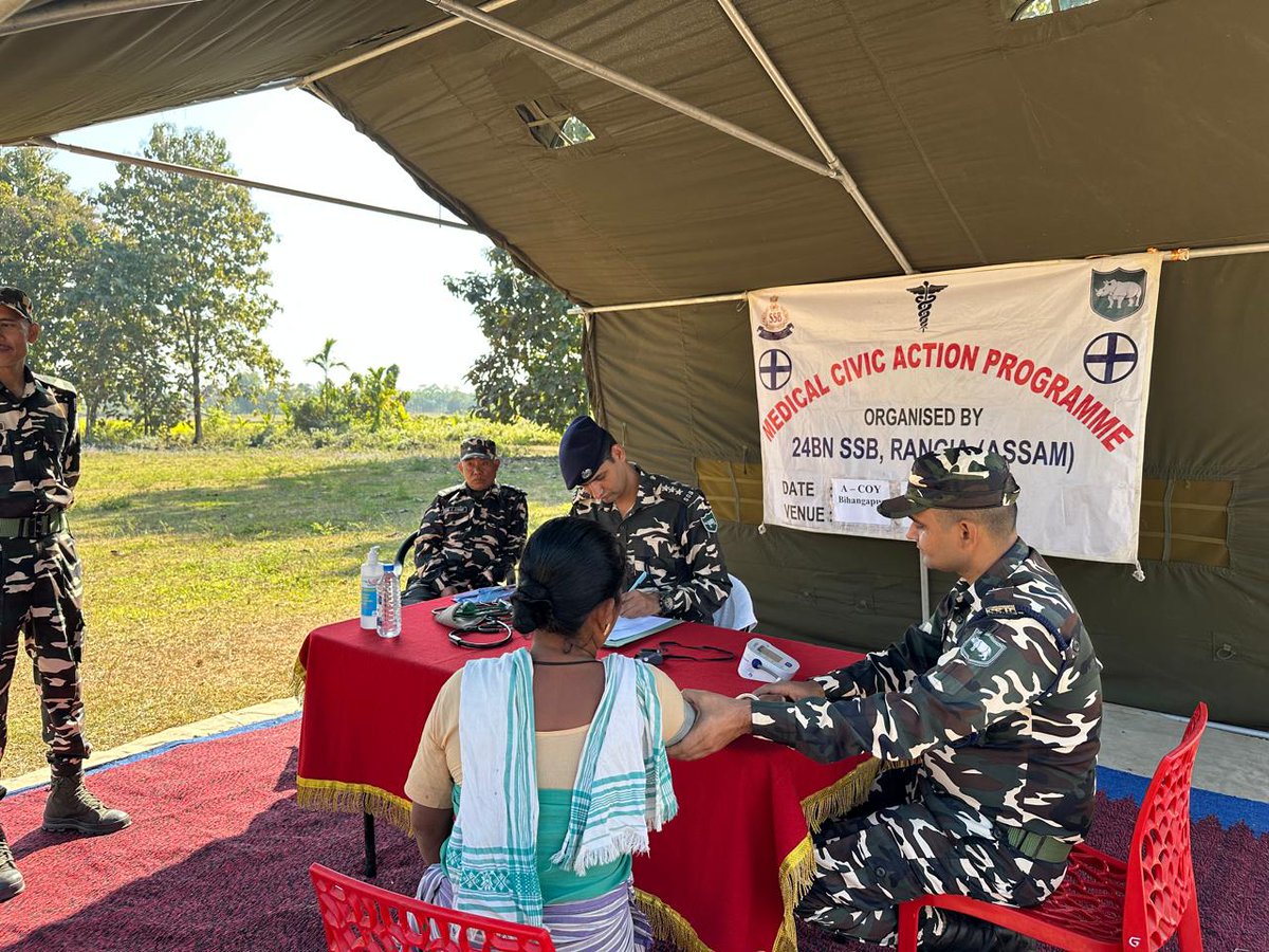 Under the guidance of Shri H.K. Gupta, Comdt. 24th Bn SSB Rangia organized a free medical camp at #vibrantvillage Bihangapur. Health check-ups &amp; free medicines are provided to around 86 villagers.
 #ssb
#HealthTips
#MedicialCivicAction
#24BNSSB