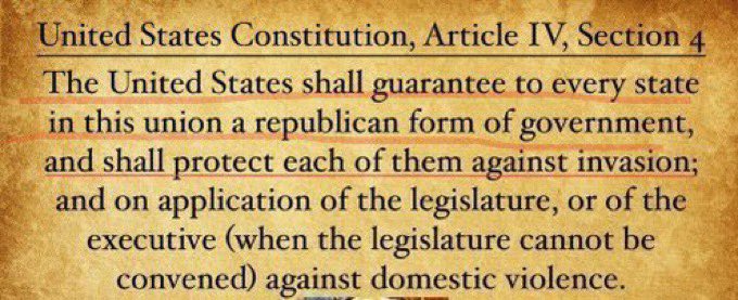 MissBeck12's tweet image. The President is constitutionally obligated to use federal force to stop the foreign invasion of our country.
The Constitution guarantees every state of the Union a REPUBLICAN form of government.
Not Islamic.
Not Democratic.
Not Socialist.
Not Communist.
Not Marxist.
An Islamic…