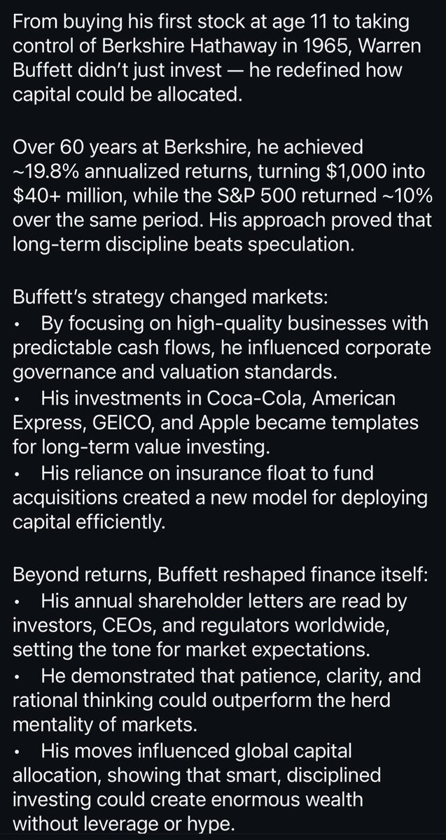 Warren Buffett’s way:

“He demonstrated that patience, clarity, and rational thinking could outperform the herd”