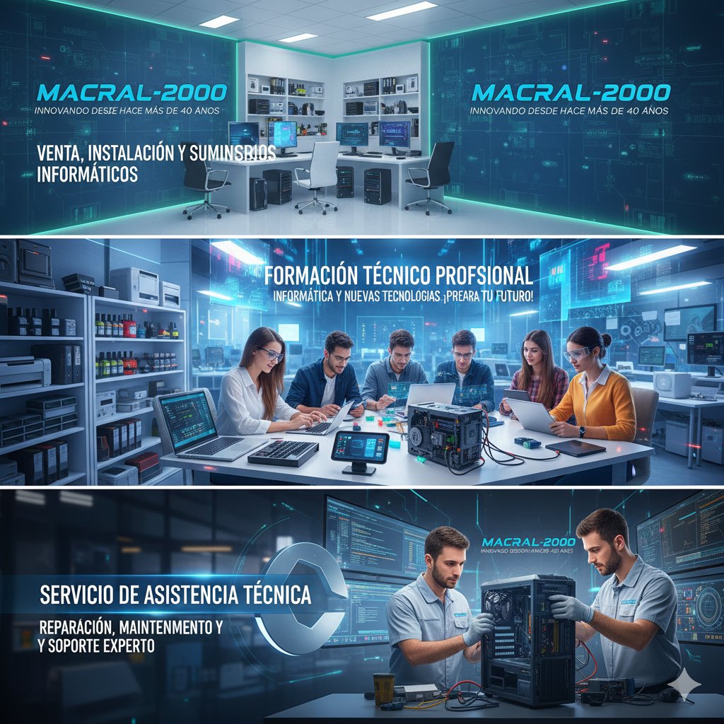macral2000's tweet photo. Feliz Año Nuevo a todos. En #macral2000 seguimos trabajando para acercarte la mejor #técnología, siempre acompañada del mejor servicio pre/postventa. Y en nuestros #CursosdeFormación, también presenta #AI (#InteligenciaArtificial) Diseño creado por #Gemini de #Google. https://t.co/DboMQn9Eno
