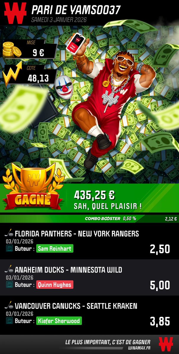 yvmsoo's tweet photo. AHAHAYAYZHAABBAABABAHA 

2 Jours d’affilée cote à 48 ❤️❤️❤️❤️❤️ 

10€ à gagner dans les commentaires encore ici, je fais les tirages lundi 🫡 

LIKE + RT pour participer 👈🏽

#Hockey 
#VIP 
#hockeybets 
#TeamParieur 
#hockeyday 
#teamparieur 
#NHLGlobalSeries 
#PASS