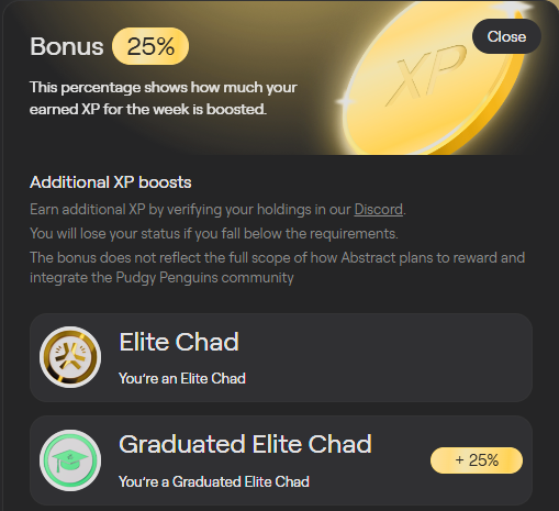 nullbnb's tweet photo. Happy to share that I'm now a Graduated Elite Chad on @AbstractChain ✳️

Stay consistent, Post nice content on X and make sure you share the links in Abstract 'Share Content' server on ABS Discord.

Next stop -> Giga Chad (Grind never stops) 🚀

Thank you @sauciii for recognizing my efforts 💚
