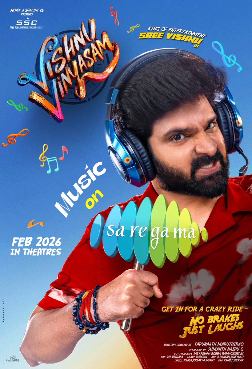 We're Delighted To collaborate with <a href="/SSCoffl/">Sree Subrahmanyeshwara Cinemas</a> for #VishnuVinyasam !❤️ 

Releasing This February! 🎬

SA Re Ga Ma x Vishnu Vinyasam !🥁
All Raagas have aligned with Vishnu's Time, Timings &amp; Jathakams !🙌🏼

🎶 <a href="/radhanmusic/">Radhan Music</a>

<a href="/MaruthiraoG/">YaduNaath Maruthirao</a> <a href="/sreevishnuoffl/">Sree Vishnu</a> <a href="/UrsNayan/">Nayansarika</a> <a href="/SumanthnaiduG/">Sumanth naidu</a>