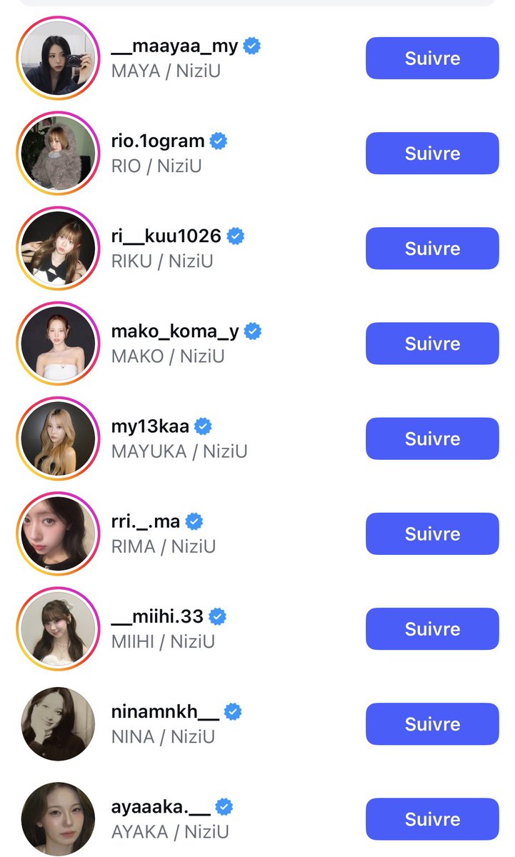 ✩‧₊ INSTAGRAM › 03.01.2026

↪  Les membres de <a href="/NiziU__official/">NiziU</a> ont maintenant leur compte IG personnel !
N’hésitez pas à les suivre et à leur apporter beaucoup d’amour et de soutien 🥰

🦊 | #NIZIU #ニジュー #니쥬