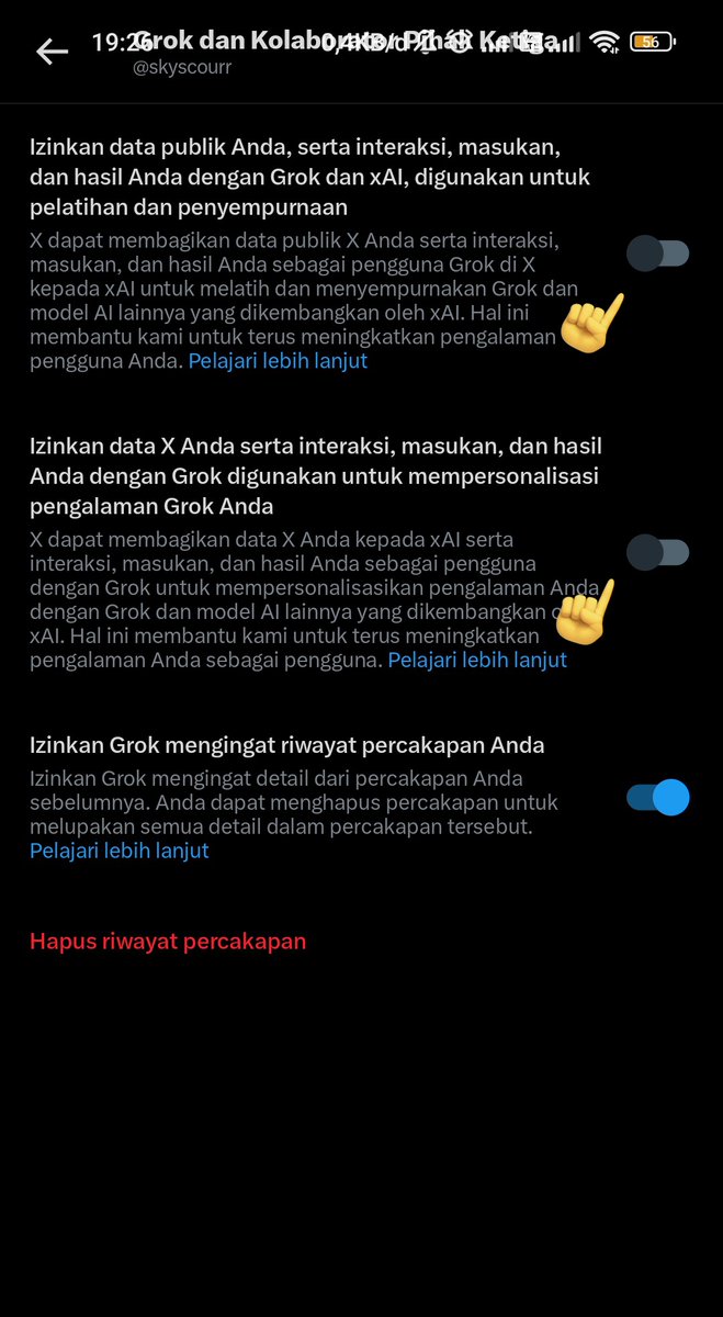 skyscourr's tweet image. guys reminder aja krn udh deket tmsd. 
sekarang byk yg suka “hey grok... ”, jadi pastiin buat nonaktifkan fitur di bawah. aku gatau ini berfungsi apa engga, aku ga pernah nyoba up foto. tapi buat jaga-jaga aja...