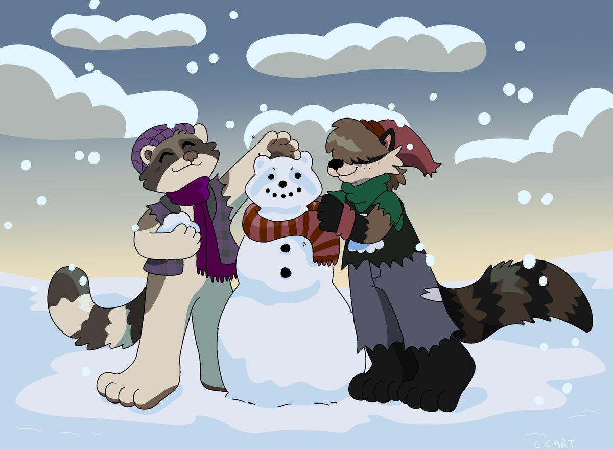ccartstuff's tweet image. Snow fun! 🦝⛄❄ Recent piece for @sp19047 ~