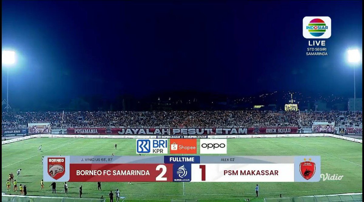 Full Time 

Borneo FC 2 vs 1 PSM Makassar 

Borneo FC kembali ke jalur kemenangan..

#BorneoFC #BRISuperLeague #PSMday