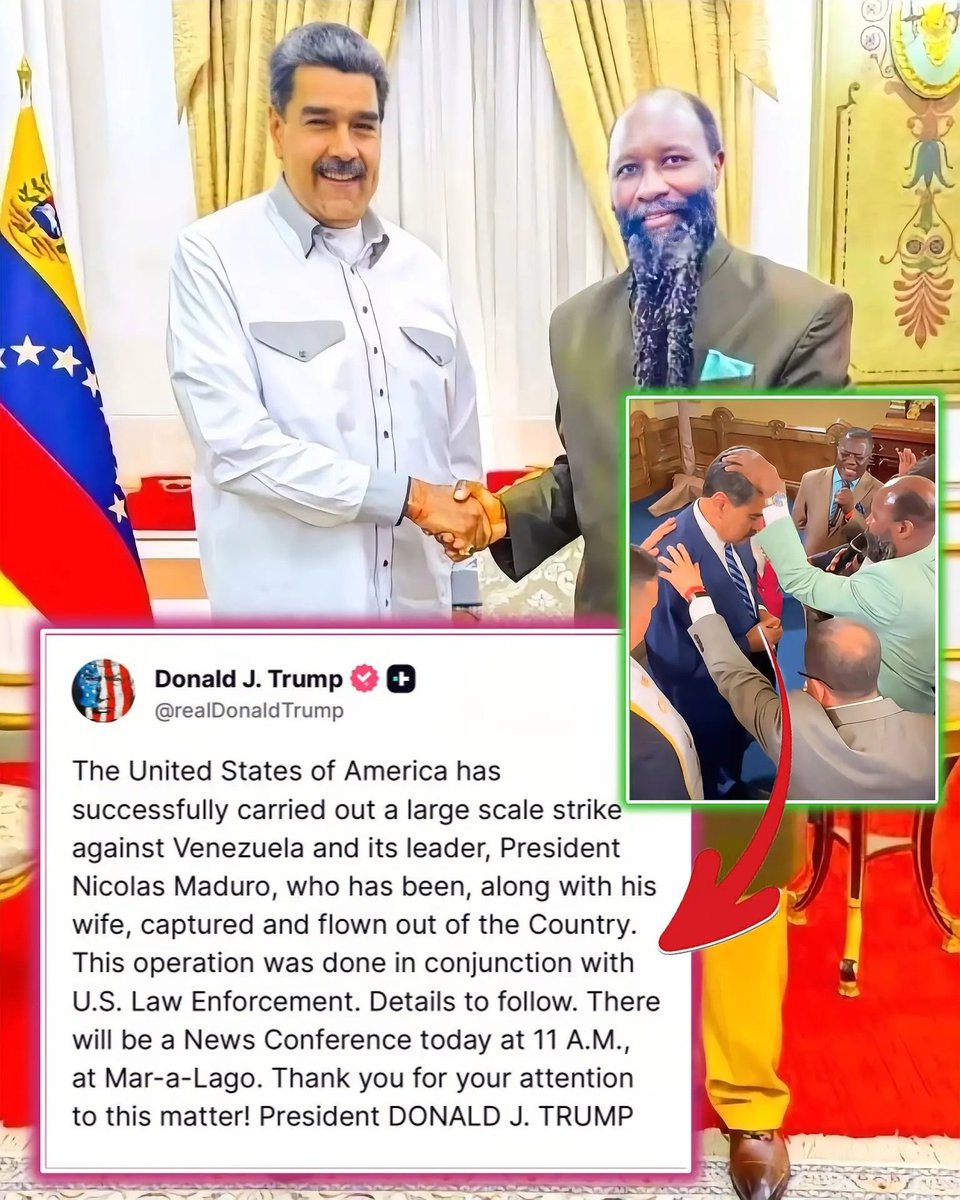 Proff_Ex's tweet image. Few weeks ago the president of Venezuela Nicolas Maduro invited the Kenyan self styled messiah David Owour to pray for his protection against the United States president Donald Trump , exactly three weeks later Donald Trump invaded Venezuela and arrested Maduro.
#VenezuelaLibre