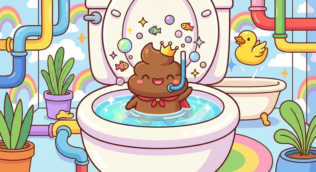poopierhymes's tweet photo. King Poopie flushed, then with a crown, he popped right back, can't keep him down! π½π Absurd physics, pure delight, $POOPIE shines, oh what a sight! β¨ #POOPIE #CartoonChaos https://t.co/QxRiRpvMaV