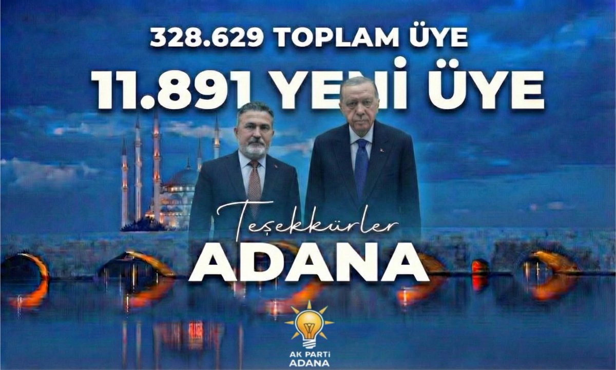 AK Parti Adana İl Başkanlığı olarak; davamıza gönül veren, aramıza katılan tüm yeni üyelerimize hoş geldiniz diyoruz.

Milletin değerlerinden doğan, Türkiye’nin her köşesinde hizmet ve eser siyasetiyle büyüyen büyük AK Parti ailesi, sizlerin katılımıyla daha da güçlenmektedir.