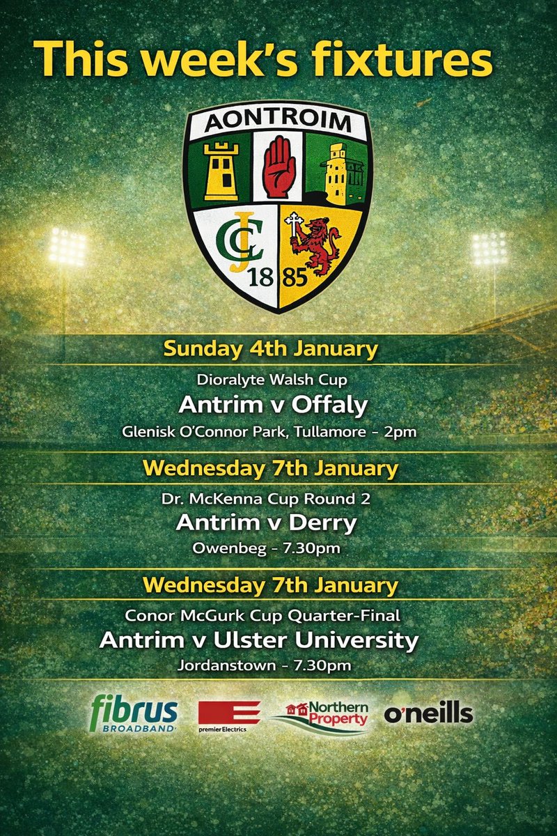Check out this week's fixtures, starting off with our Senior Hurlers in the <a href="/gaaleinster/">Leinster GAA</a> Dioralyte Walsh Cup tomorrow. We'll have team news at 5pm this evening!

On Wednesday our Senior Footballers and U20 Hurlers are both in action!