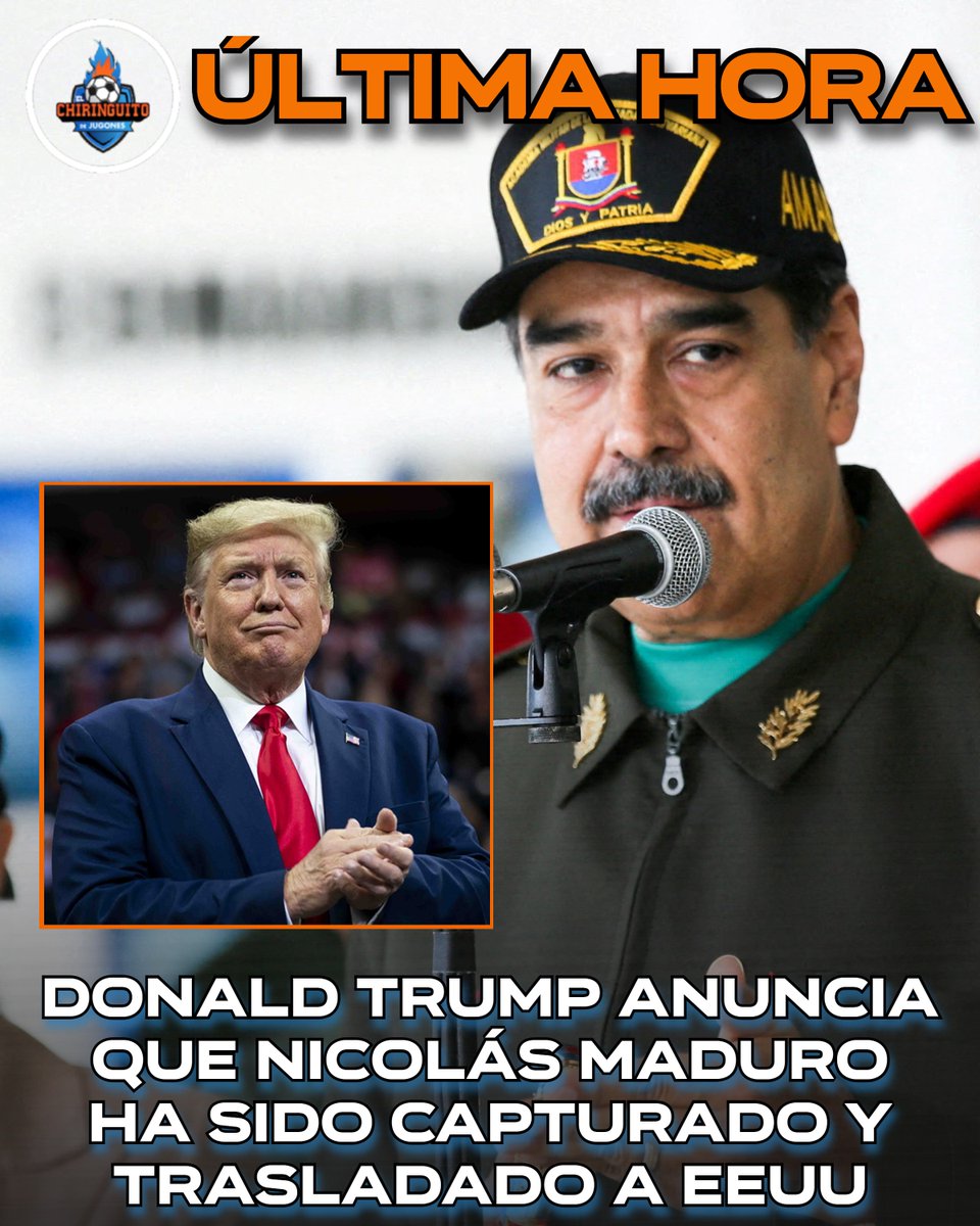 👉🏻 Donald Trump anuncia que Nicolás Maduro, presidente de Venezuela, ha sido capturado y trasladado a EEUU.