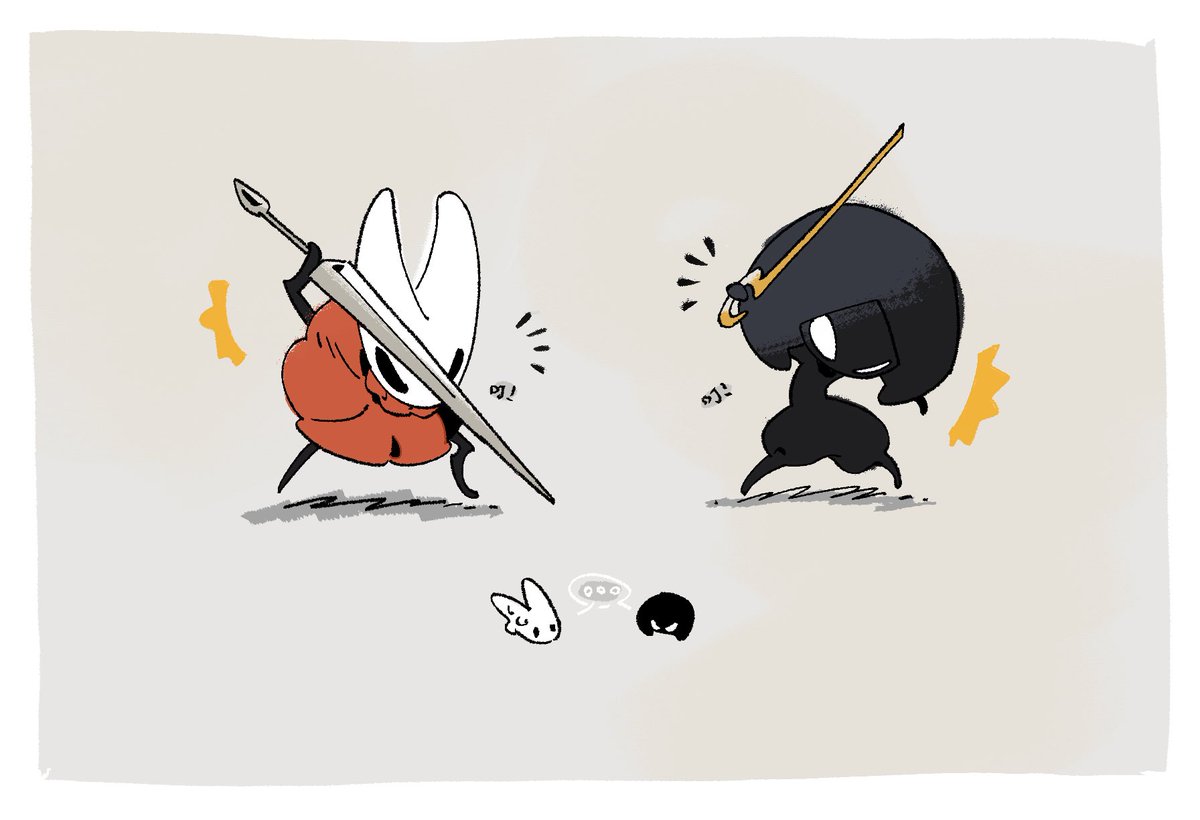 Rihara_kuninaga's tweet image. I see someone (爱纳米人士) in our community mentioned that the language systems in Pharloom and Hallownest are different, Hornet will use the Hallownest language in bellroom, and I drew this heh.
P2 is something will probably happen if you use Cross Stitch to challenge Lace.