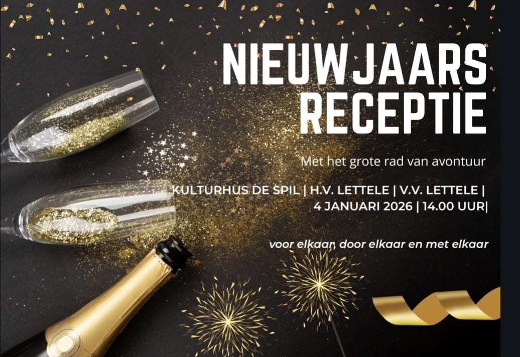 Morgen de nieuwjaarsreceptie van de voetbal, de handbal en het kulturhus. We zien u graag om 14.00 uur. Alle Lettelenaren van harte welkom!