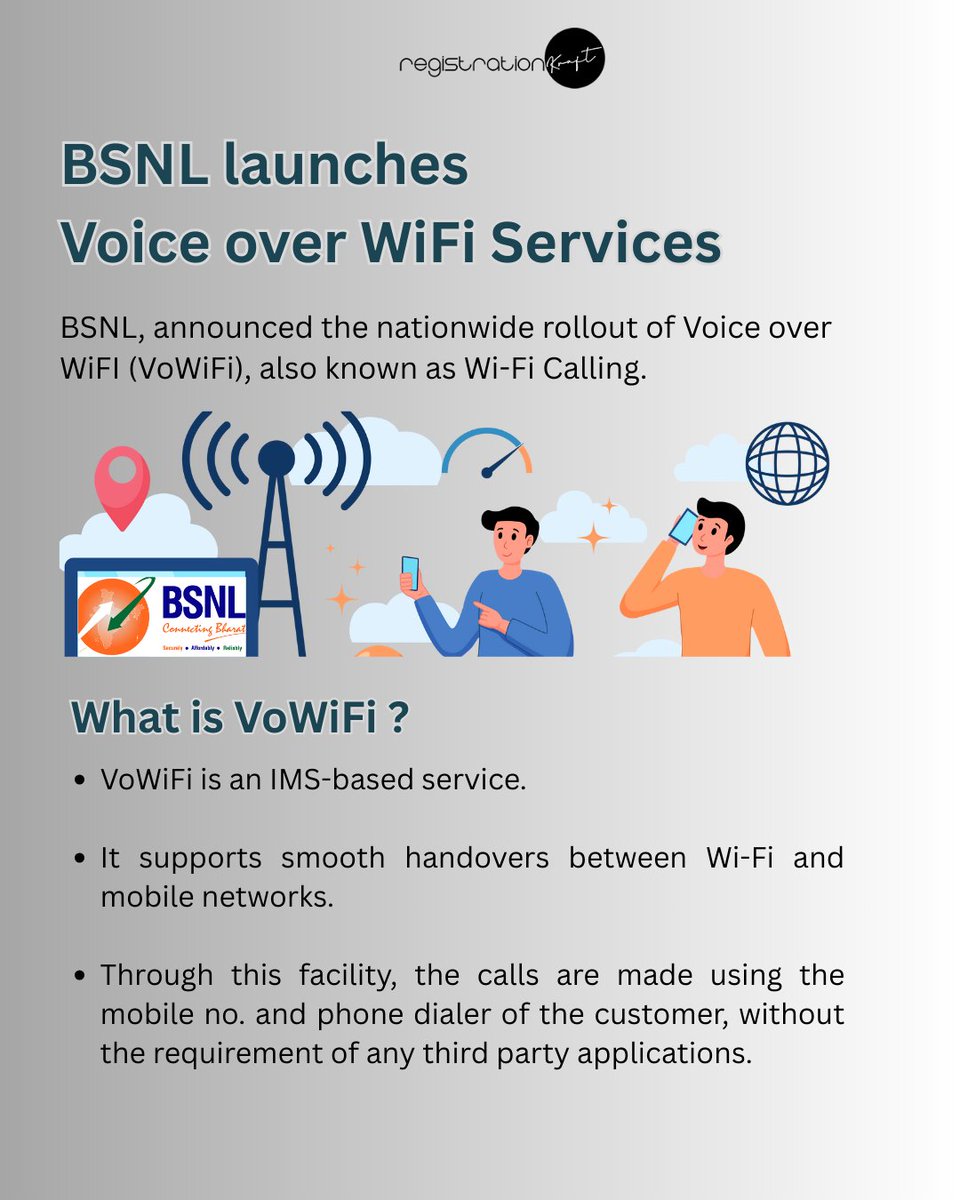 RegisKraft's tweet photo. BSNL announced the nationwide rollout of Voice over WiFI (VoWiFi)

#BSNL #wificalling #Innovation #VoWiFi https://t.co/mAbI1GHsBE