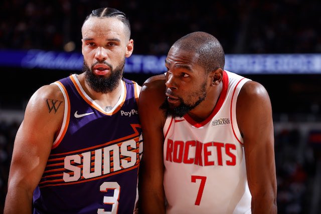 OwnedBySuns's tweet image. April 7th. Suns vs Rockets in Phoenix.
Jalen Green’s first game vs Houston.
Kevin Durant back in Phoenix with the Rockets.
Suns wearing The Valley jerseys.
Both teams deep in the playoff push.
Live on NBC.

We will be there.