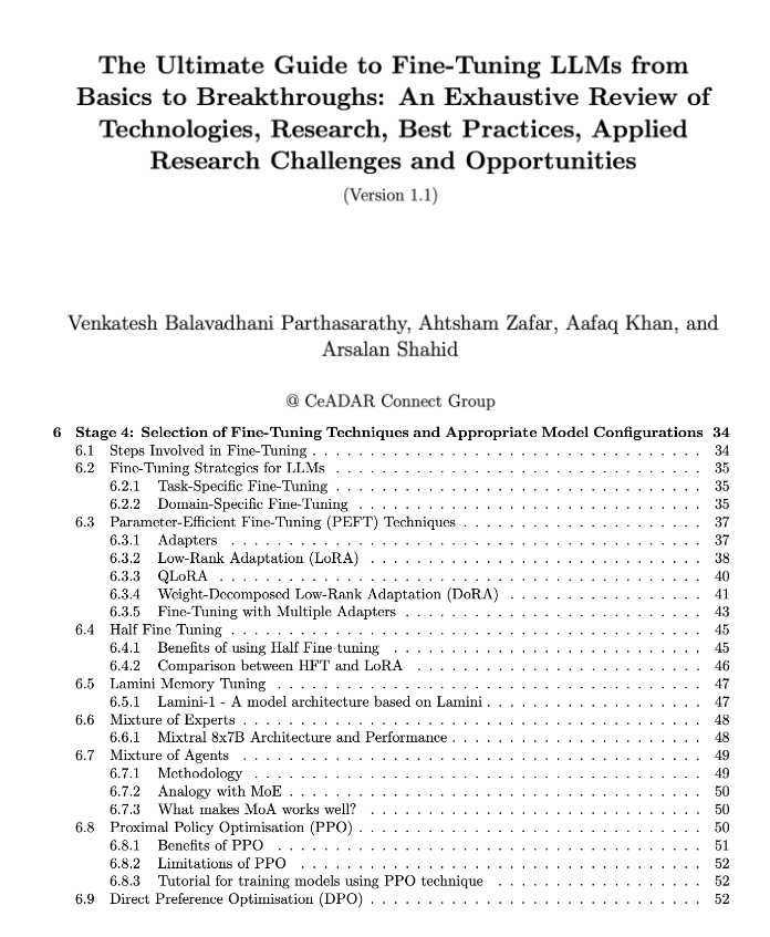If you're looking for a comprehensive guide to LLM finetuning, check this!

a free 115-page book on arxiv, covering:

> fundamentals of LLM
> peft (lora, qlora, dora, hft)
> alignment methods (ppo, dpo, grpo)
> mixture of experts (MoE)
> 7-stage fine-tuning pipeline
> multimodal