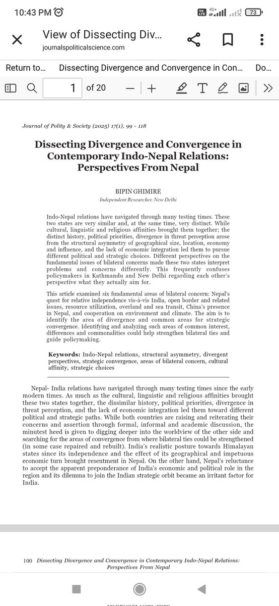BipinGhi's tweet photo. Just wrapped up an exciting 2025 with a new publication in the Journal of Polity &amp; Society(2025), 17(1).  “Dissecting Divergence &amp; Convergence in Contemporary Indo‑Nepal Relations”. Plus a new book hit the shelves. Grateful for the scholarly journey!  #2025 #PublicationAlert https://t.co/anlwasD1Ss