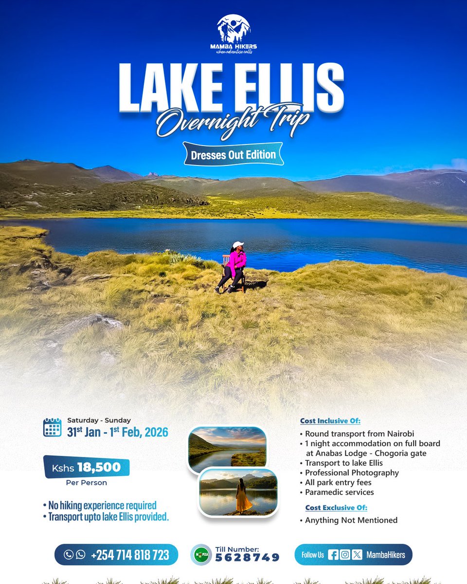 Marsha__hiker's tweet photo. Last year I promised to host a trip around lake Ellis, here are the details, ladies carry your dresses . This event is open to all gender both hikers and non hikers. 
You can pay in installments before the said date. Note we won’t be sleeping in tents but in hotel bandas. https://t.co/332lyXZpUr