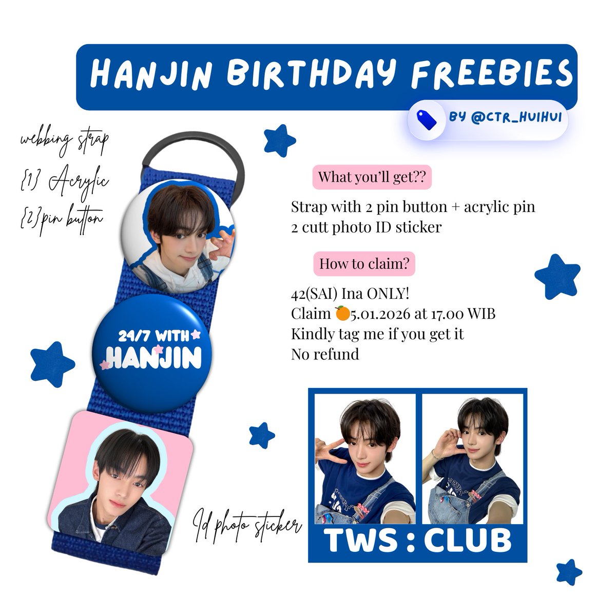 JunhuiDohoon's tweet photo. ✦⋆｡  #HANJIN BIRTHDAY FREEBIES ˚♡
 by : @ctr_huihui 

How to claim? ⭐️
✦ Like &amp; rt
✦ For 42 (SAI) INA only
✦ set 5,000
✦ 🍊05.01.2026 at 17.00 WIB (no refund)
🛒 Link Co coming soon
     ⤷ please reply usn for link

★ Kindly tag me if you get it

Tag TWS Hanjin Birthday https://t.co/IW8YP1gbdF
