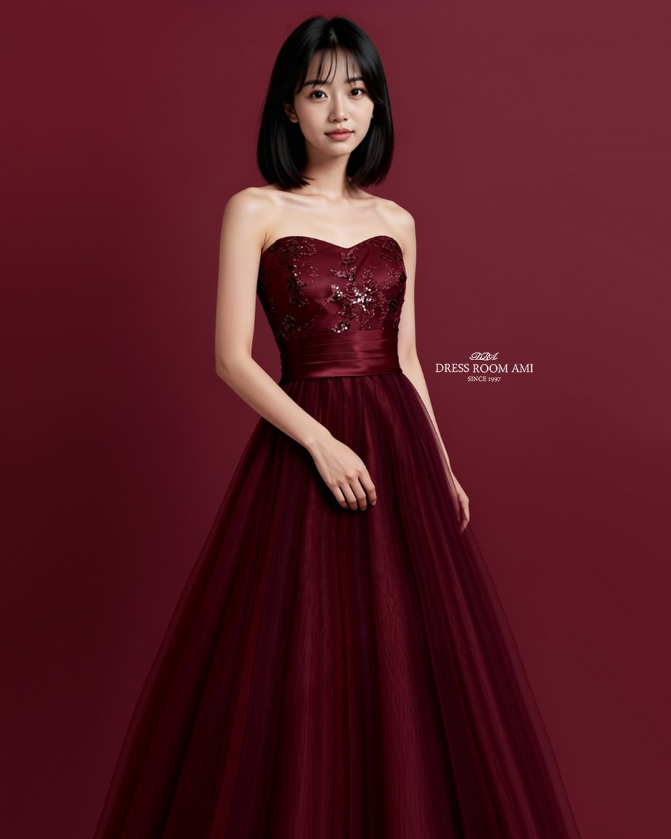ドレスルームアミ　ワインレッドAライン ドレス編み上げ7号〜11号 ドレスルームアミ ワインレッドAライン ドレス編み上げ7号〜11号