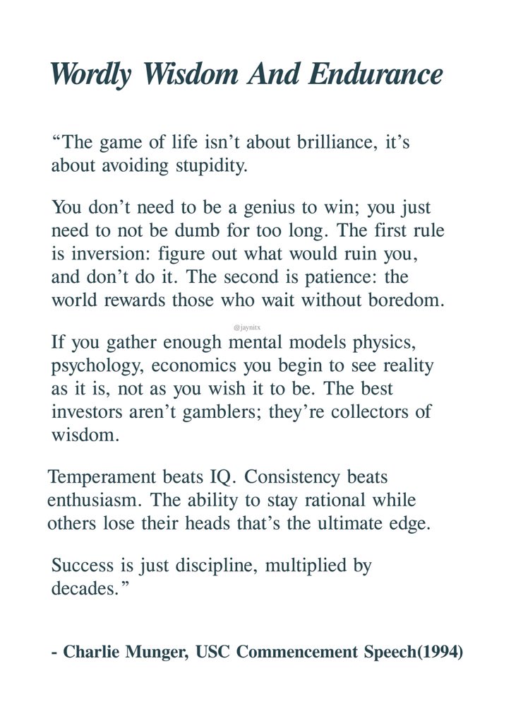 Charlie Munger literally revealed the secret to winning the game of life:
