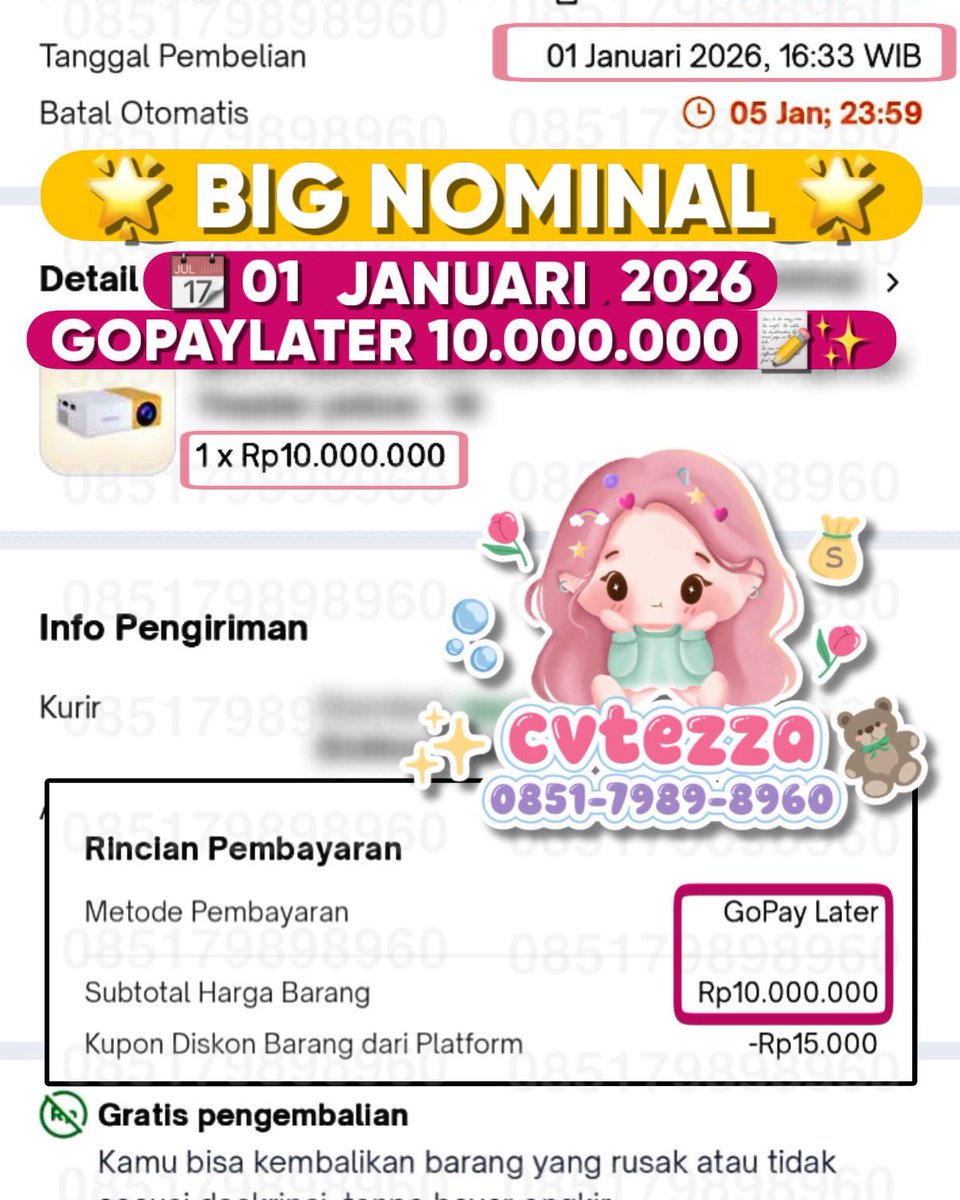 cvtezza's tweet image. 🚨  #nombesarbyzaa 🚨  

─── 📆 01 𝐉𝐀𝐍𝐔𝐀𝐑𝐈 2026 ───

📬 GOPAYLATER — 𝟭𝟬.𝟬𝟬𝟬.𝟬𝟬𝟬
✍🏻 Metode: by checkout tokped
        (Bisa pilih tenor cicilan!)

🙀 BEBAS APPLY VOUCHER 🙀

⏰ 16:34 payment → 16:36 done TF
⚡️ SUPER CAIR SATSET, HITUNGAN MENIT!

t. gestun…