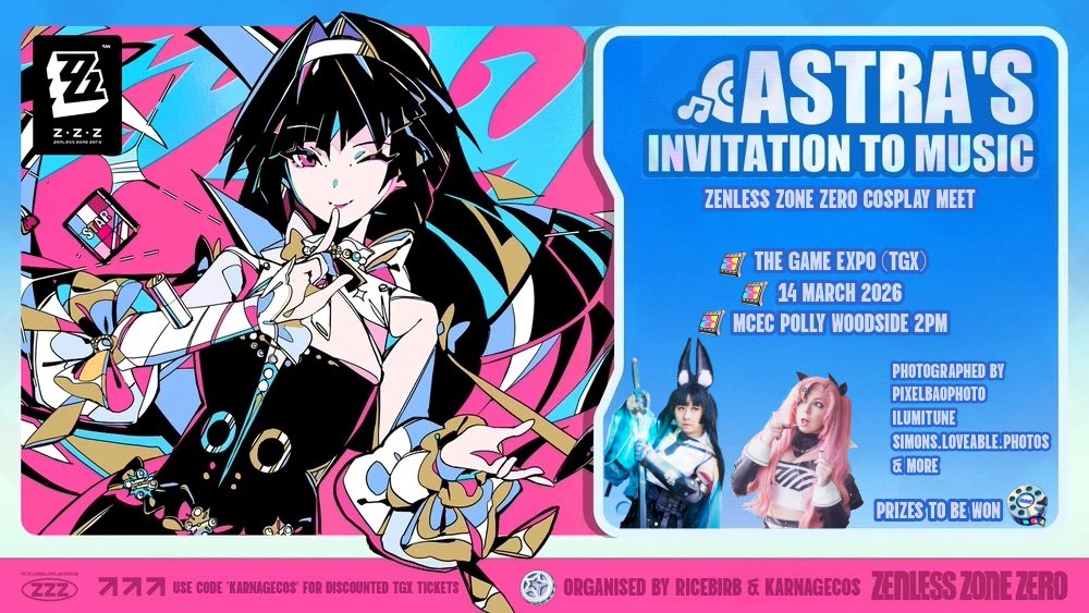KarnageCos's tweet image. ✨Announcement Time✨
I am super lucky to be a creator for @TheGameExpo once again 💕
I’ll be organising a ZZZ meetup too~
Use my code “KARNAGECOS” for cheap tickets