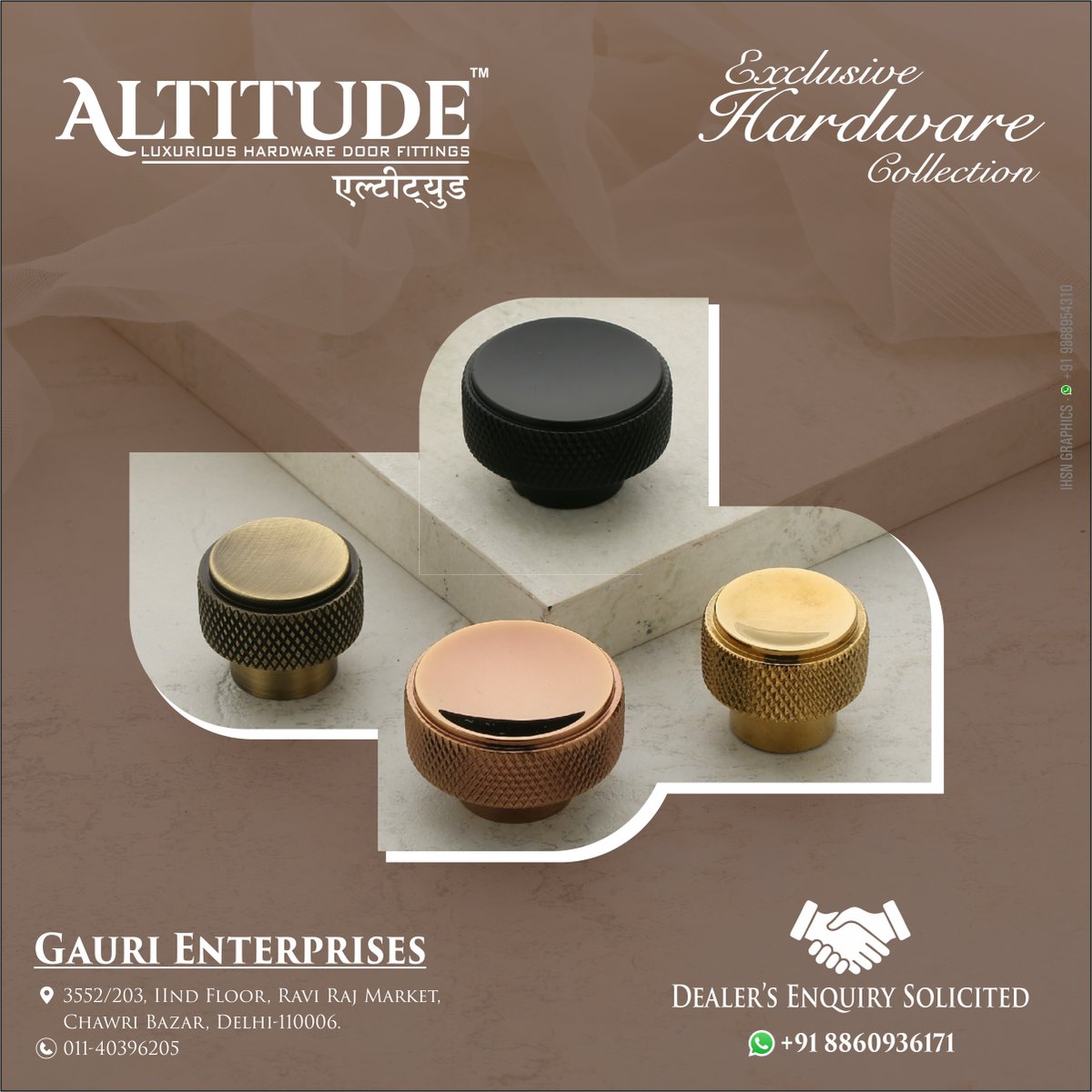 ihsndigital's tweet image. ALTITUDE Premium Knobs

For Enquiry Via WhatsApp: rebrand.ly/GauriEnt

GAURI ENTERPRISES
Mr. Sandeep Maheshwari +91 7678574145 ,+91 7827434759

Web: gaurienterprisesdelhi.com
.
.
.
#AltitudeHardware #LuxuryHardware #PremiumKnobs #CabinetKnobs #DoorKnobs #BrassKnobs #ihsndigital