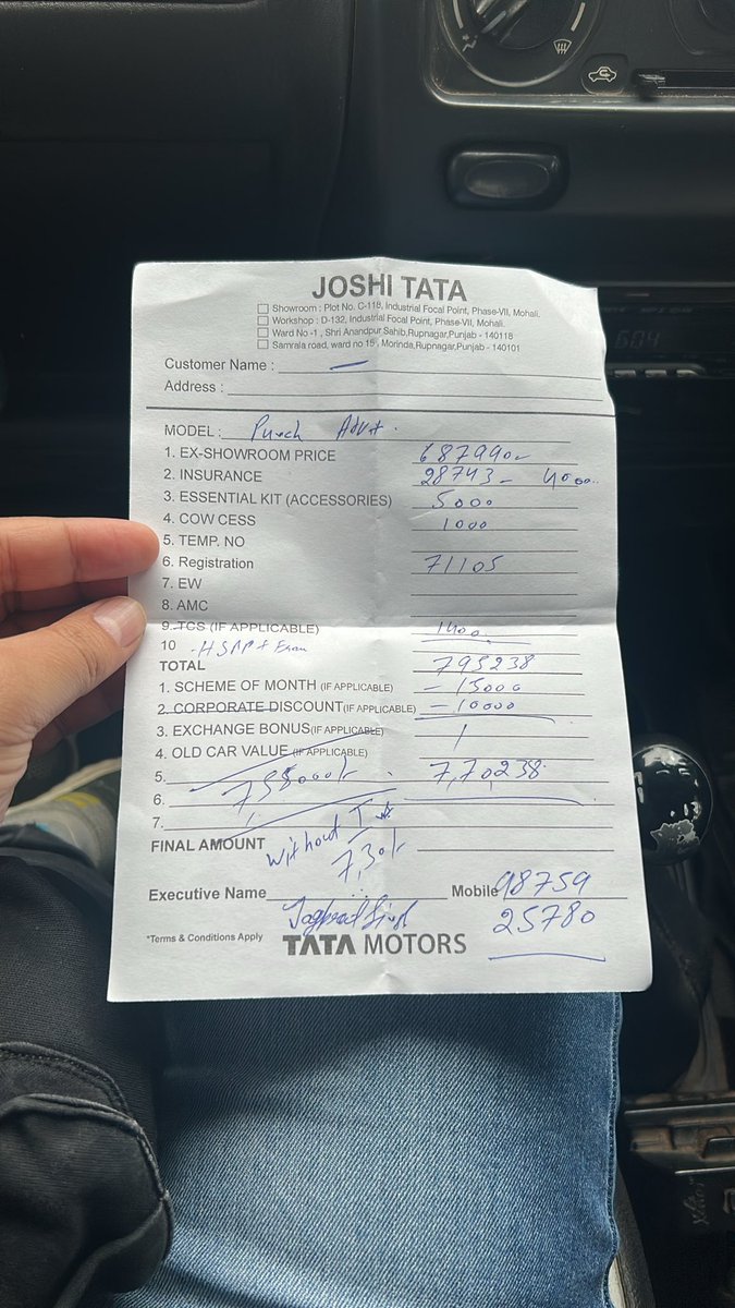 june3mohit's tweet photo. @volklub paaji - is it a good rate for punch adv+ in Mohali ? Getting for 2025 Manf since 2026 rates are still not came https://t.co/sWXsT7K7TG